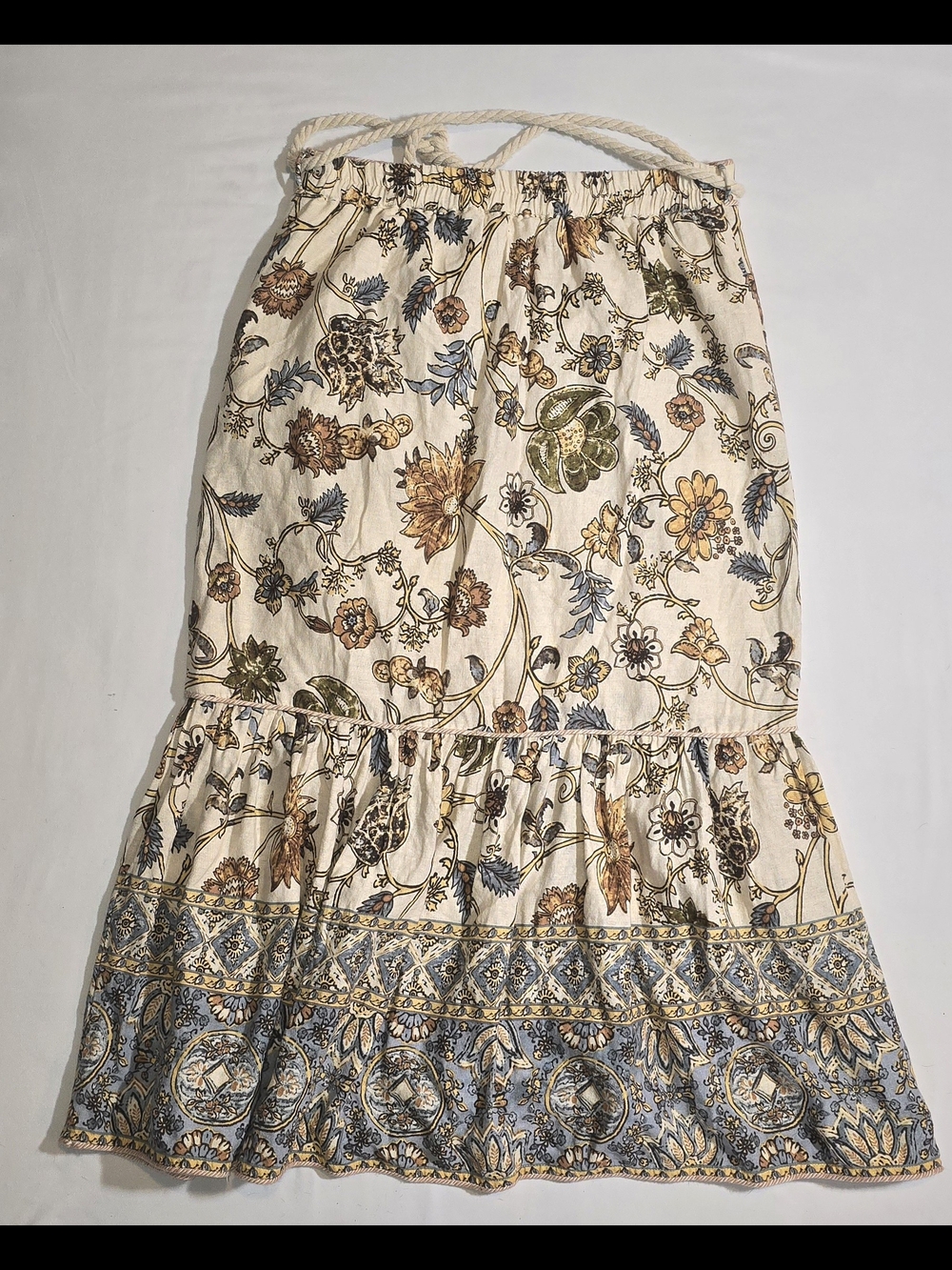 Calypso St Barth Floral Midi Skirt Rope Belt Print Cotton Linen Pearl Tassel - Picture 3 of 7